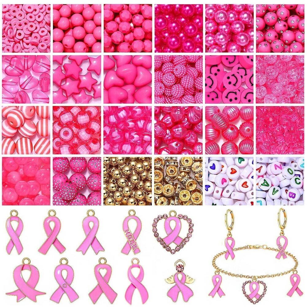 6983 820PCS+ Breast Cancer Awareness Beads Charms for Jewelry Making
